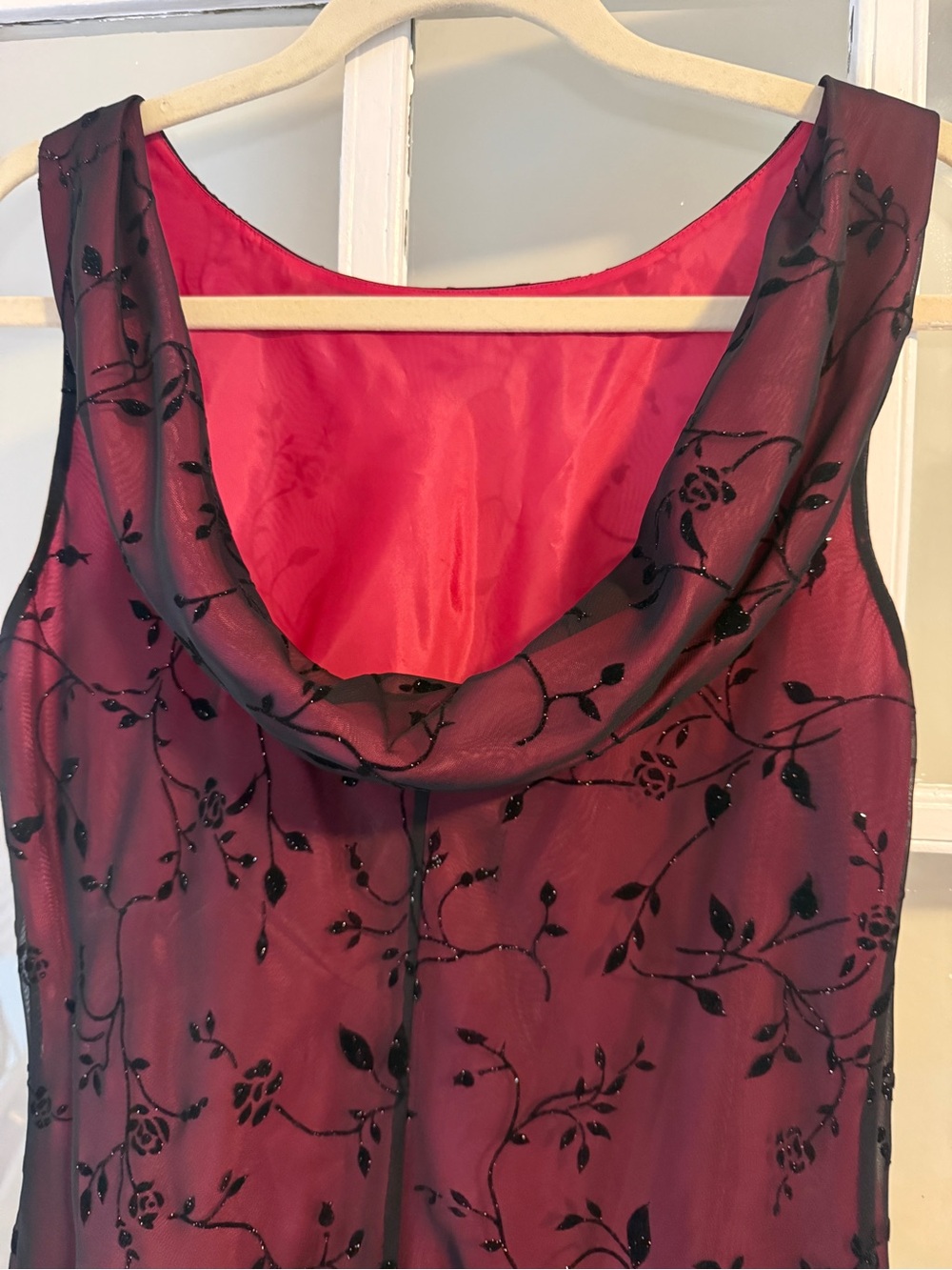 Vintage Chelsea Nites Sleeveless Pink Dress with Black Floral Overlay - Picture 7 of 10
